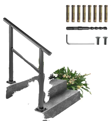Productafbeelding van VEVOR Buitenleuning, draagvermogen 74,8 kg, buitenleuning voor trappen, aluminium trapleuning, 91,4 x 88,9 cm, buitenrail voor trappen, geschikt voor een overgangshoek van 0 tot 50°, trapleuning geschikt voor 2-3 treden, inclusief schroefset