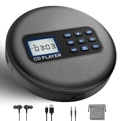 Produktbild von Tragbarer CD-Player Bluetooth, Wiederaufladbarer Desktop-CD-Player mit Zwei Lautsprechern und 3,5-mm-Kopfhörern, mit LCD-Display für Auto und Zuhause