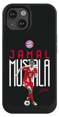 Produktbild von NIVOCASE Hülle für Apple iPhone 15  Handyhülle NIVOcore Case Schwarz FC Bayern München Offizielles Lizenzprodukt Jamal Musiala