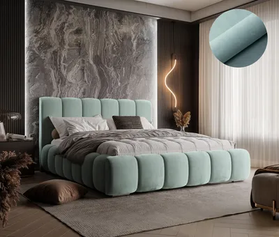 Produktbild von Modernes Polsterbett TOKIO Farbe mint ,Magic Velvet 2238, Schlaffläche 160 cm x 200 cm ,Bett mit gepolstertem Kopfteil, Design-Bett mit Bettkasten