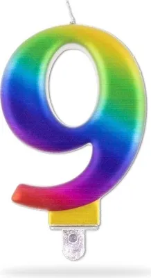 Obrázek produktu pro Svíčka Číslice "9" Zapichovací , 7,5Cm, Duhová