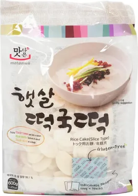 A bag of rice cake slices for soup.