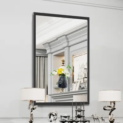 Obrázok produktu pre WISFOR nástenné zrkadlo zrkadlo do kúpeľne zrkadlo do chodby zrkadlo na zavesenie zrkadlo s čiernym hliníkovým rámom 120x76cm kúpeľňové zrkadlo deco 12,6kg obdĺžnik