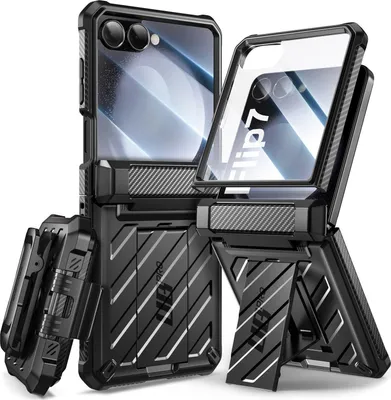 Produktbild von Supcase, Hülle + Displayschutz Galaxy Z Flip7 mit Scharnier & Clip, Schwarz