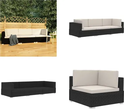 Produktbild von vidaXL 3 tlg. Garten Sofagarnitur mit Auflagen Poly Rattan Schwarz - Garten-Sofagarnitur - Garten-Sofagarnituren - Gartensofa-Set - Gartensofa-Sets