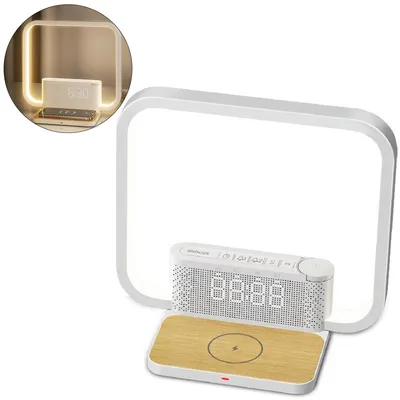 Produktbild von Kabellose Nachttischlampe 4 W, Wecker & Tageslichtfunktion, Touch dimmbar, 10 beruhigende Klänge, 3 Helligkeitsstufen