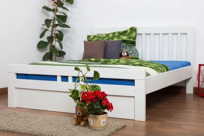 Produktbild von Doppelbett "Easy Premium Line" K8 inkl.1 Abdeckblende, 160 x 200 cm Buche Vollholz massiv weiß lackiert