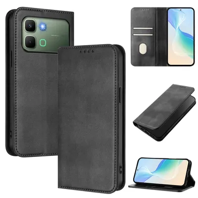 Obrázek produktu pro Pouzdro pro Infinix Note Edge, vintage kožené pouzdro s RFID ochranou, přihrádkami na karty, stojánkem Černý