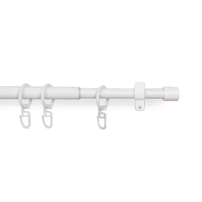 Produktbild von Gardinenstangen-Set 120-220 cm Weiß – ausziehbare Stilgarnitur Metall, Vorhangstange inkl. Ringe, Wandträger und Montagematerial