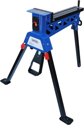 Image de Système de travail et de fixation portable, établi pliable mobile avec mécanisme àau pied, capacité de charge de 150 kg. Établi pour travaux équestres, support pour matériaux