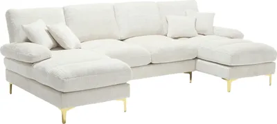 Produktbild von Abrihome Ecksofa U-Förmiges Sektionssofa Sofa für 4 Personen mit Liegefunktion, Chenille - Weiß