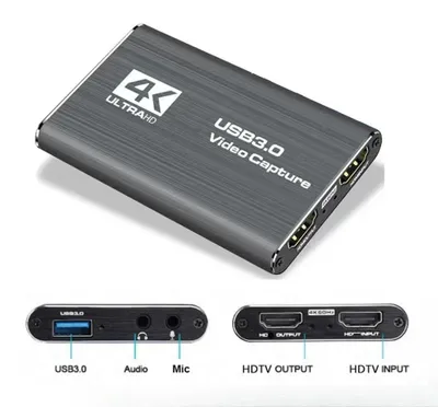 Produktbild von 4K-USB-Video-Capture-Card, HDMI, 1080p 60 Hz, USB 3.0, Videoaufnahme für PS4, OBS und Live-Streaming, Grau