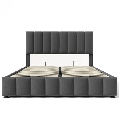 Produktbild von Flieks Polsterbett 140x200cm, Boxspringbett mit Lattenrost, Jugendbett mit Stauraum, Doppelbett Stauraumbett Leinen, Grau