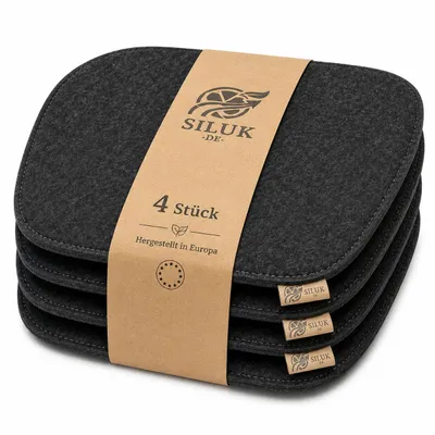 Zdjęcie produktu dla SILUK przytulna filcowa poduszka na siedzisko 40 cm x 40 cm - Wygodna, nadająca się do prania - zestaw 4 szarych i czarnych poduszek na krzesło (antracyt)