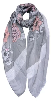Productafbeelding van Clayre & Eef, dameschals met bloemenprint, 85x180 cm, grijs, synthetisch materiaal
