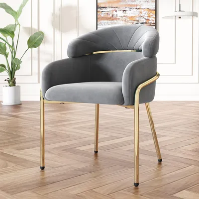 Produktbild von Sweiko Esszimmerstuhl, einzeln, leichter Luxus, Wohnzimmer, Schlafzimmer, Freizeitstuhl, mit vier Metallbeinen, Samt, Grau