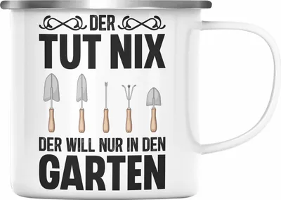Produktbild von Trendation - Der Tut Nix Gärtner Emaille Tasse mit Spruch Garten Hobbygärtner Geschenk Lustig (Silber)