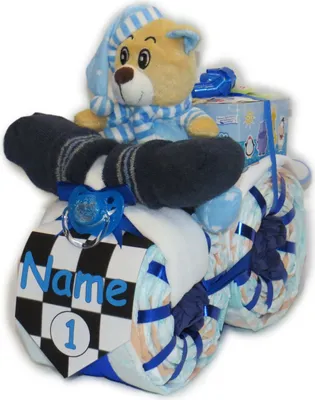 Produktbild von Windelmotorrad Rallye mit Bär blau  - Windelgeschenk Junge