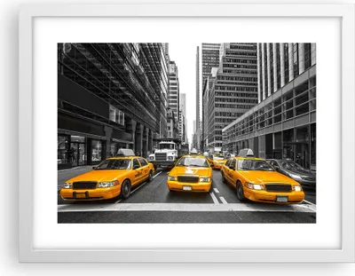 Produktbild von Gerahmtes Poster - Weißer Rahmen - Taxi Stadt Straße Transport - 40x30 cm - Wand Bild - Wanddeko - Wandbilder - Wandposter - Bilderrahmen - Bilder - Kunstdruck - Wandbild - P2WAA40x30-2695
