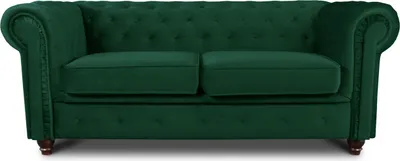 Produktbild von Sofa Chesterfield Asti 2-Sitzer, Couchgarnitur 2-er, Sofagarnitur, Couch mit Holzfüße, Polstersofa - Glamour Design, Velours (Dunkelgrün (Velvet 78))