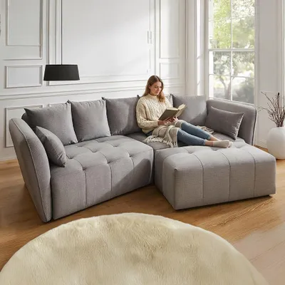 Produktbild von riess-ambiente Big Sofa ROYAL 295/cm grau Veloursstoff Federkern XXL-Couch mit Kissen modern