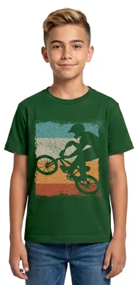 Produktbild von Spreadshirt BMX Sprung Vintage Teenager T-Shirt, 134/146 (9-11 Jahre), Forstgrün