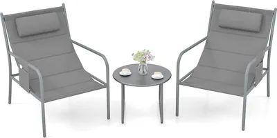 Produktbild von KOMFOTTEU 3-tlg. Balkonset, Balkonmöbel Set mit 2 Gartenstühlen & Beistelltisch, Gartenmöbel Set aus Eisen & Slingstoff, Sitzgarnitur Garten Sitzgruppe für Balkon Terrasse