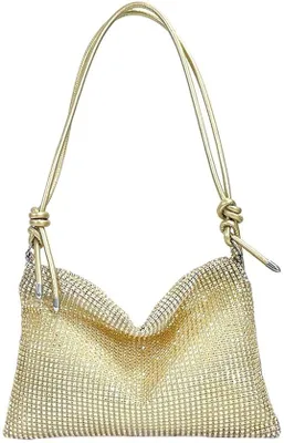 Productafbeelding van Handtas Goud - Avondtas - Schoudertas - Dames - Rhinestone - Compact 30x20x1 cm - Clutch