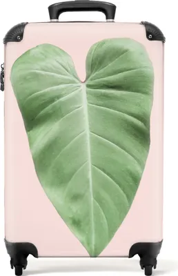 Produktbild von NoBoringSuitcases.com® Koffer Handgepäck Trolley Rollkoffer Kleine Reisekoffer mit 4 Rollen - Blatt - Grün - Natur - Rosa - Cabin Size < 55x40x23 cm & 55x40x20 cm - Fotokoffer - Kabinenkoffer - BoardgepäckHandgepäck Koffer 55x35x20 cm, 36L,