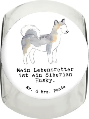 Produktbild von Mr. & Mrs. Panda Dose Siberian Husky Lebensretter L 870ml - Weiß - Geschenk, glasbehälter, Glasdose, Vorratsglas, Keksdose, Vorratsbehälter