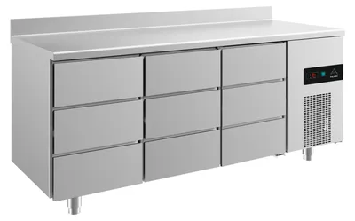 Produktbild von Gastro Kühltisch | Edelstahl | 9 Schubladen | Aufkantung | 1865 x 700 x 850 mm | -2 / +8 °C | 474 Liter