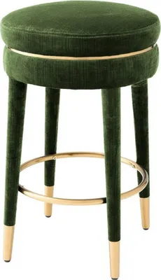 Produktbild von Casa Padrino Luxus Barhocker Dunkelgrün / Messing Ø 41 x H. 68 cm - Runder Samt Hocker - Luxus Möbel