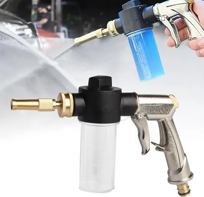 Image de Tuyau d'arrosage avec lance à mousse et réservoir, pistolet pulvérisateur, tuyau d'arrosage avec buse à mousse, distributeur de savon, pistolet pour l'arrosage, le lavage de voiture, les animaux domestiques et le nettoyage