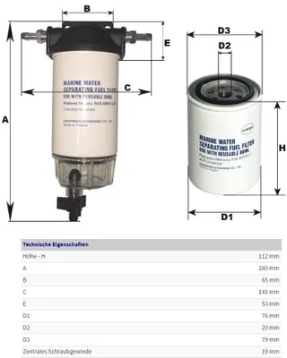 Produktbild von Benzinfilterset mit Wasserabscheider für Innen- & Außenborder bis 200PS, 8mm Anschluss, Kraftstofffilter für Boote Größe: Ersatzfilter