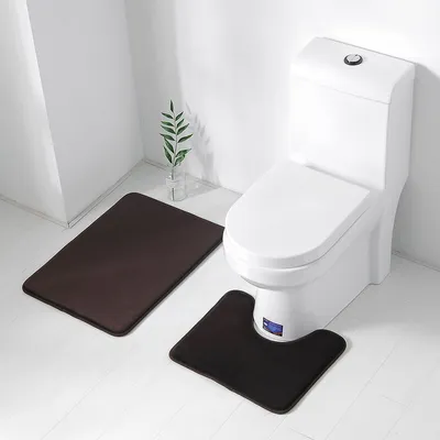 Obrázek produktu pro sada 2 kusů rohoží do vany 50 × 70 cm měkká flanelová protiskluzová rohož do vany s paměťovou pěnou + 40 × 50 cm rohož do tvaru U - tmavě hnědá