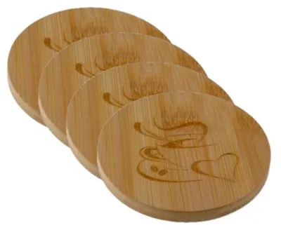 Produktbild von Glasuntersetzer - 4x - Holz - rund - 10 cm - Untersetzer