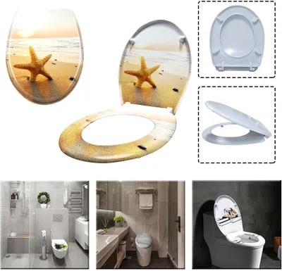 Produktbild von NAIZY Toilettensitz WC-Sitz mit Absenkautomatik, Soft-Close, Antibakteriell Funktion Klobrille #Seestern