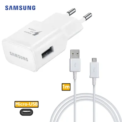Produktbild von Samsung Original Ladegerät Schnellladefähig micro-USB für Galaxy S6 S7 S7 Edge Note inkl. Ladekabel Weiß 107.1x137.3x27.2mm 25W EP-TA20