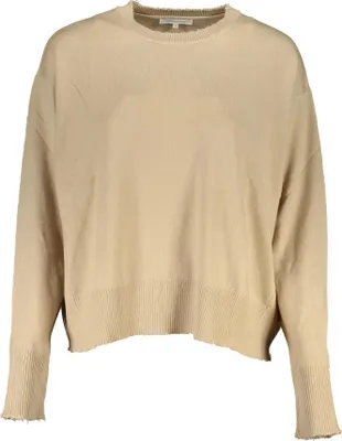 Image de Élégant pull beige pour femme - T-shirt manches longues avec contrastes & détails