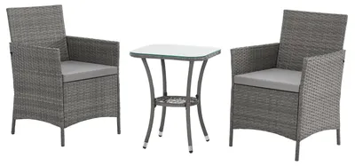 Image de Ensemble de mobilier de jardin SVITA Brooklyn Bistro, 3 pièces, en rotin, pour extérieur, salon de jardin, terrasse, balcon, jardin. Comprend 2 fauteuils et une table, de couleur grise