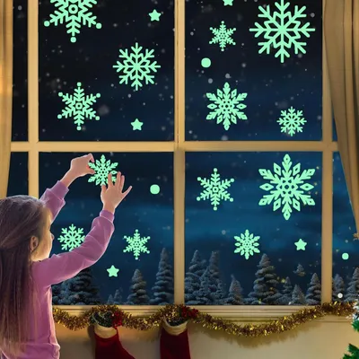 Produktbild von Weihnachtsfensterbilder, 124 Stück Fenstersticker zur Weihnachtsdekoration, selbstklebende Schneeflocken, Fensteraufkleber für Schaufenster und Glasfronten