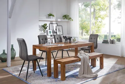 Obrázek produktu pro FineBuy Obdélníkový jídelní stůl 160 cm z masivního dřeva sheesham – designový jídelní stůl pro 6–8 osob – venkovský kuchyňský stůl – masivní dřevěný stůl