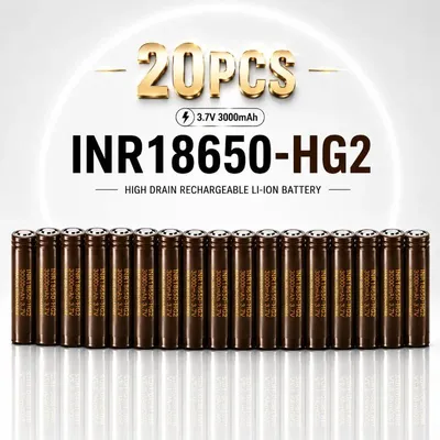 Produktbild von 18650 HG2 Lithium-Ionen-Akkus - 20er-Pack - 3000 mAh - 3,7 V - Hochstromfähig - Wiederaufladbar - Für Elektrowerkzeuge