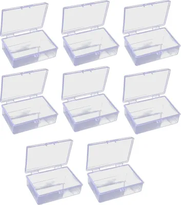 Obrázek produktu pro Průhledné obdélníkové krabičky s víkem na příslušenství, řemeslné materiály, šroubky, baterie, 9,7 x 6,6 x 3,2 cm, balení po 8 kusech