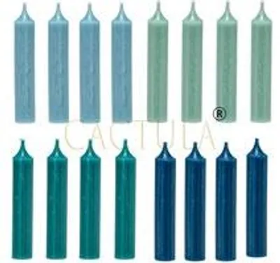 Cactula kurze Stabkerzen – Hellblau Turquoise Jadegrün Dunkelblau – 16 Stück – 12 cm