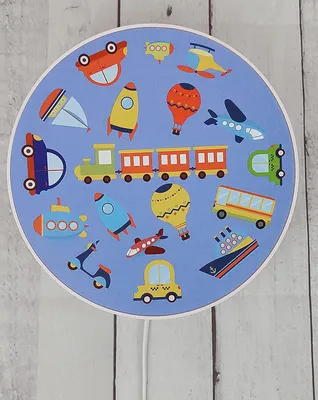 Produktbild von Kleine LED Wandlampe Kinderzimmer, Motiv Fahrzeuge, mit Schalter, flach Ø 25cm