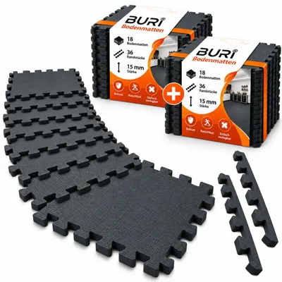 Produktbild von Puzzlematten 36er Set 15 mm Bodenmatten für Sport Home Gym und Yoga zuhause