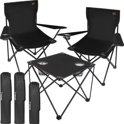 Produktbild von TRIZAND 2 Stück Campingstuhl Faltbar und Campingtisch - Camping Tisch Faltbar mit Getränkehaltern - Camping Stuhl bis 100kg Wasserdicht mit Getränkehaltern Aluminiumrahmen- Ideal für Angeln 25468