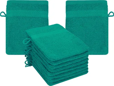 Produktbild von Betz 10 Stück Waschhandschuhe 16x21 cm PREMIUM 100% Baumwolle  Farbe: smaragdgrün