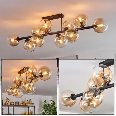 Produktbild von Fossobiubo 10-flammige Deckenlampe aus Metall/Glas in Schwarz/Bernstein/Klar
